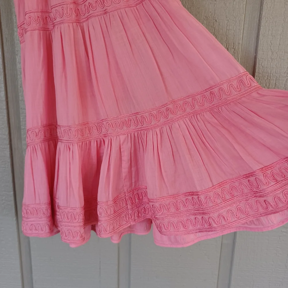 Veronica Beard Keely Tiered Mini Dress Size 4 Women Preppy Ramie In Dark Peony
